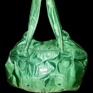 Roots Green Shoulder Bag with Glossy Finish